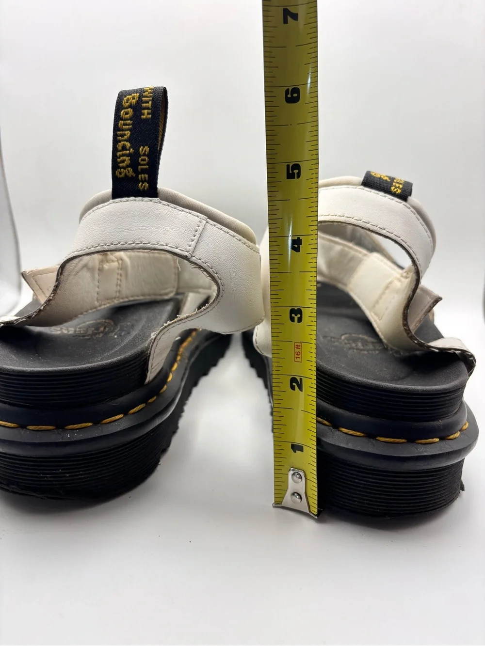 Dr. Martens White Leather Strappy Platform Sandals with Ankle Buckles